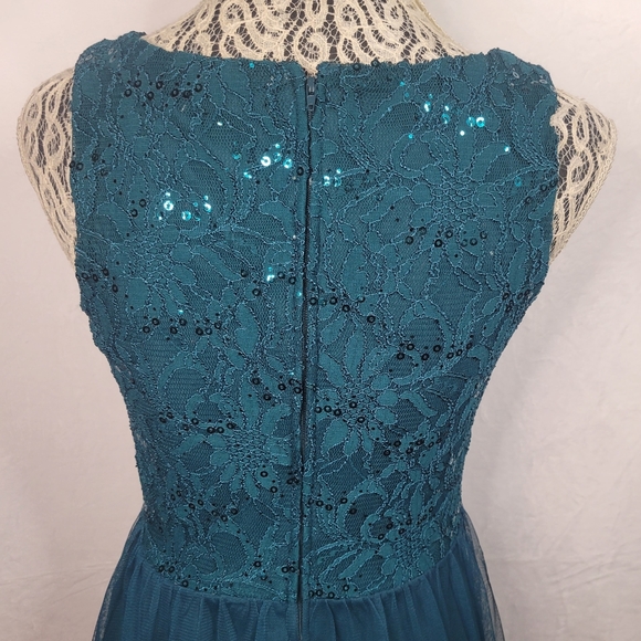 Teal Sheer Layered Evening/Bridesmaids Dress - Picture 3 of 4